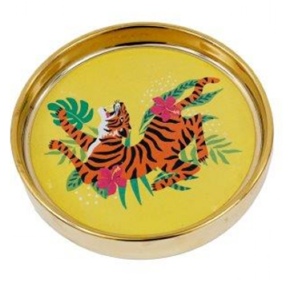 Crouching Tiger Design Ceramic Trinket Dish (Yellow) on a White Background | Happy Piranha
