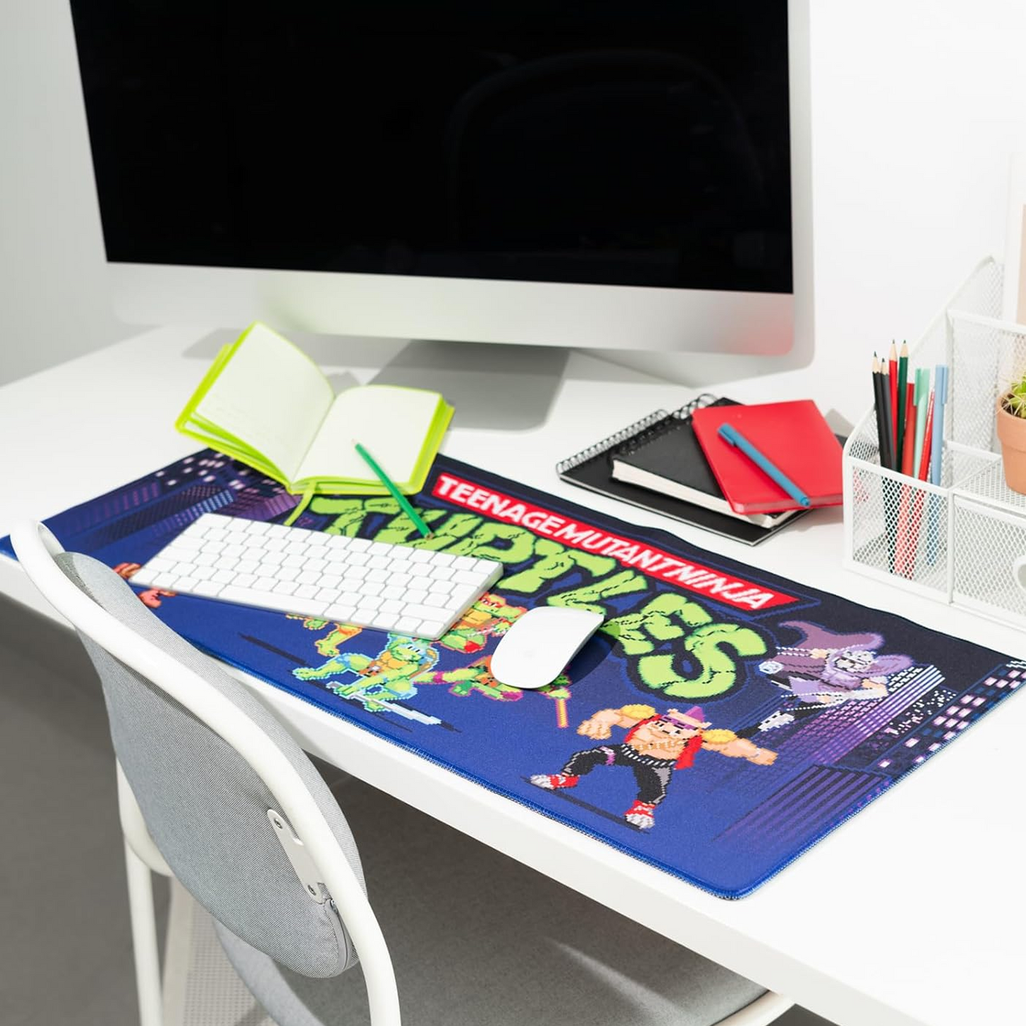 Teenage Mutant Ninja Turtles XXL 31.5 Inch Gaming Mouse Pad & Keyboard Mat on a Desk with a Computer and Notebook | Happy Piranha