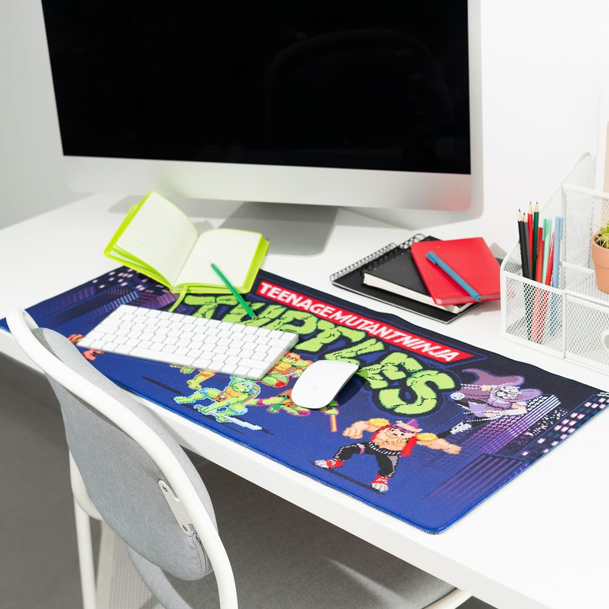 Teenage Mutant Ninja Turtles XXL 31.5 Inch Gaming Mouse Pad & Keyboard Mat on a Desk with a Computer and Notebook | Happy Piranha