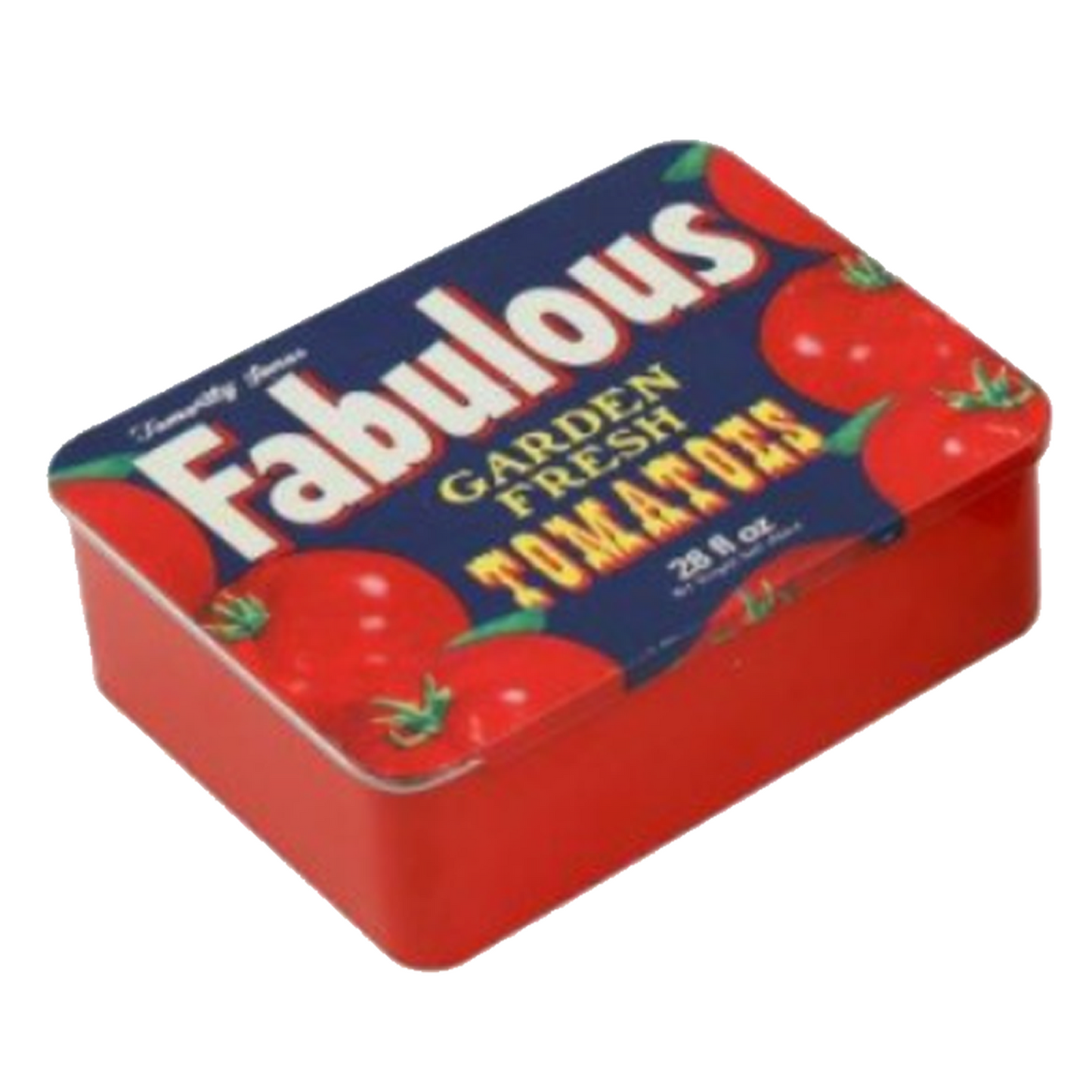 Vintage Tomato Signage Push/Pull Lidden Storage Tin (Red & Blue Design) | Happy Piranha