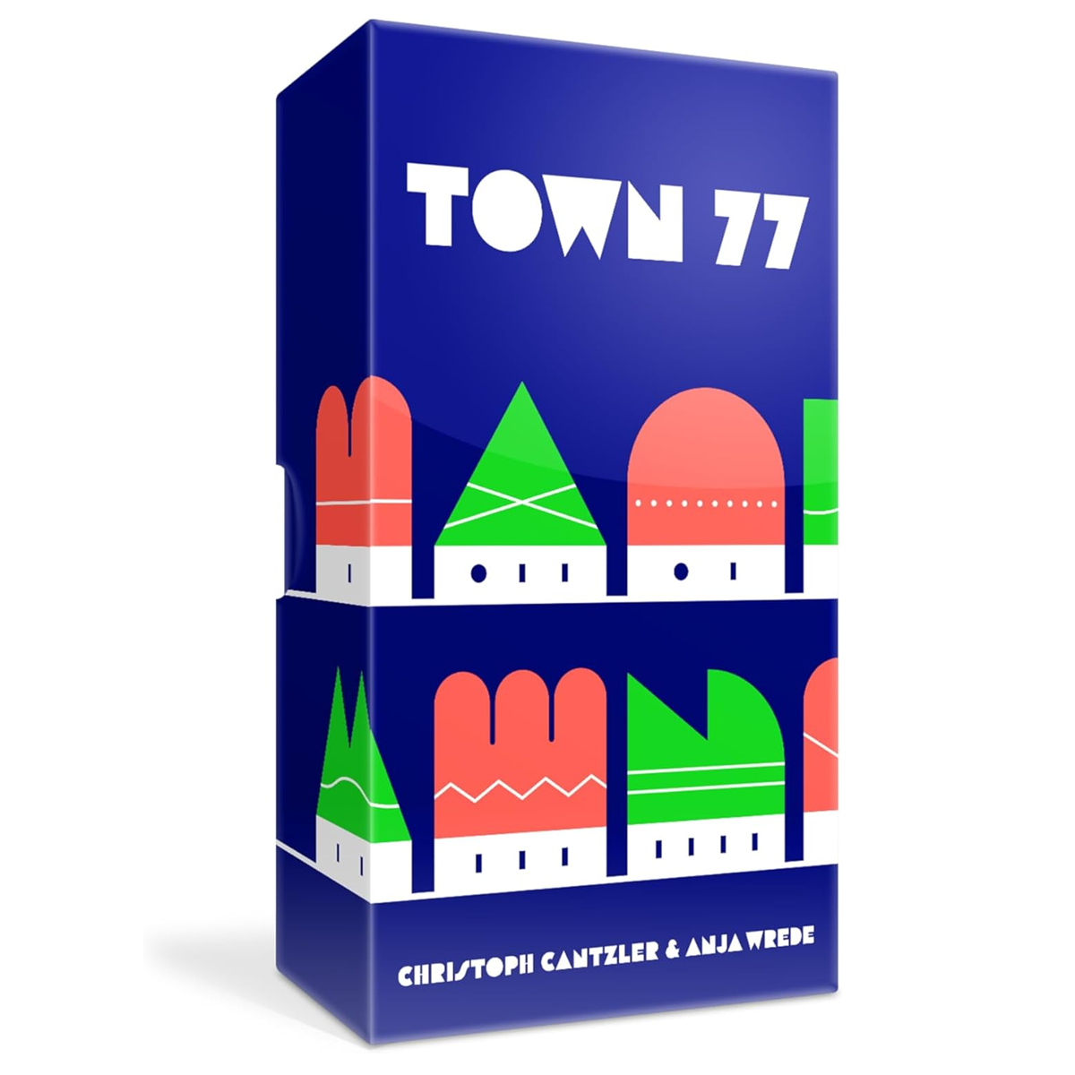 Town 77 Board Game (Front of Box) on a White Background | Happy Piranha