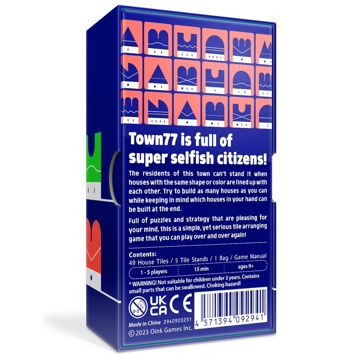 Town 77 Board Game (Back of Box) on a White Background | Happy Piranha