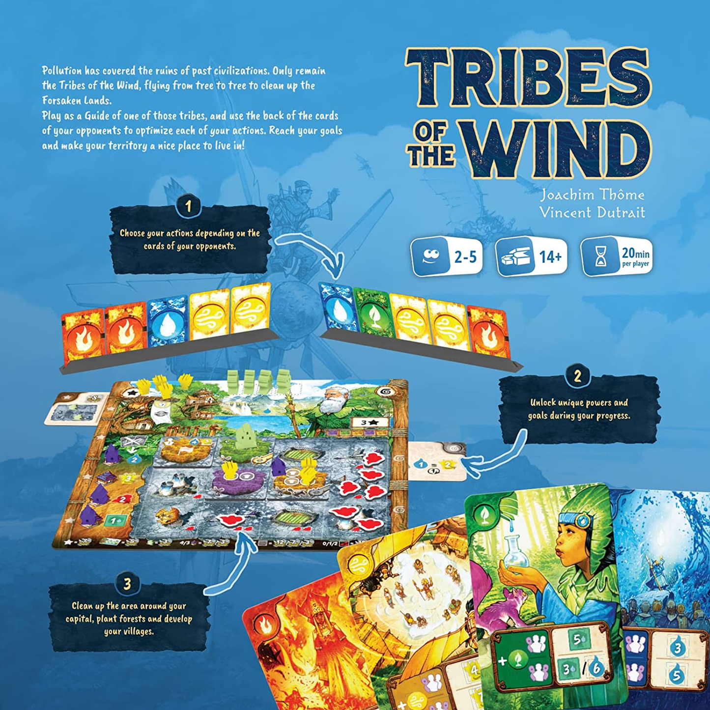 Tribes of the Wind Board Game Back of Box | Happy Piranha