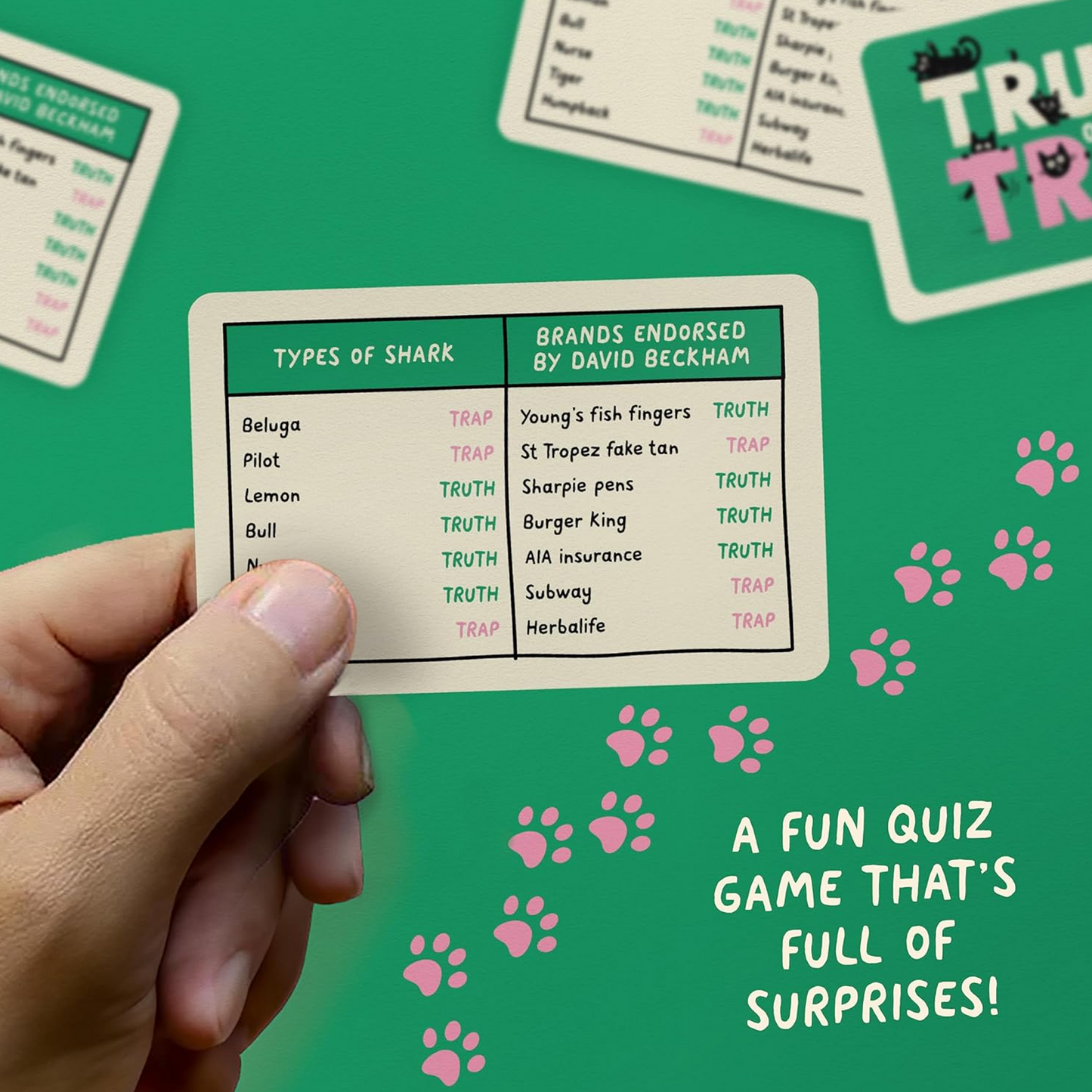 Truth or Trap Board Game Card Example on a Green Background | Happy Piranha