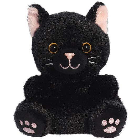 Twilight the Black Cat Palm Pal Plushie Soft Toy (Front) on a White Background | Happy Piranha