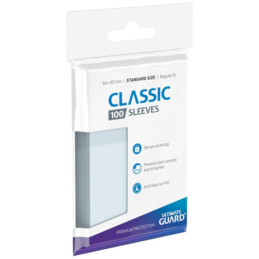 Ultimate Guard 66x93mm Clear Classic Standard Sized Card Sleeves 100 Pack (Front) | Happy Piranha