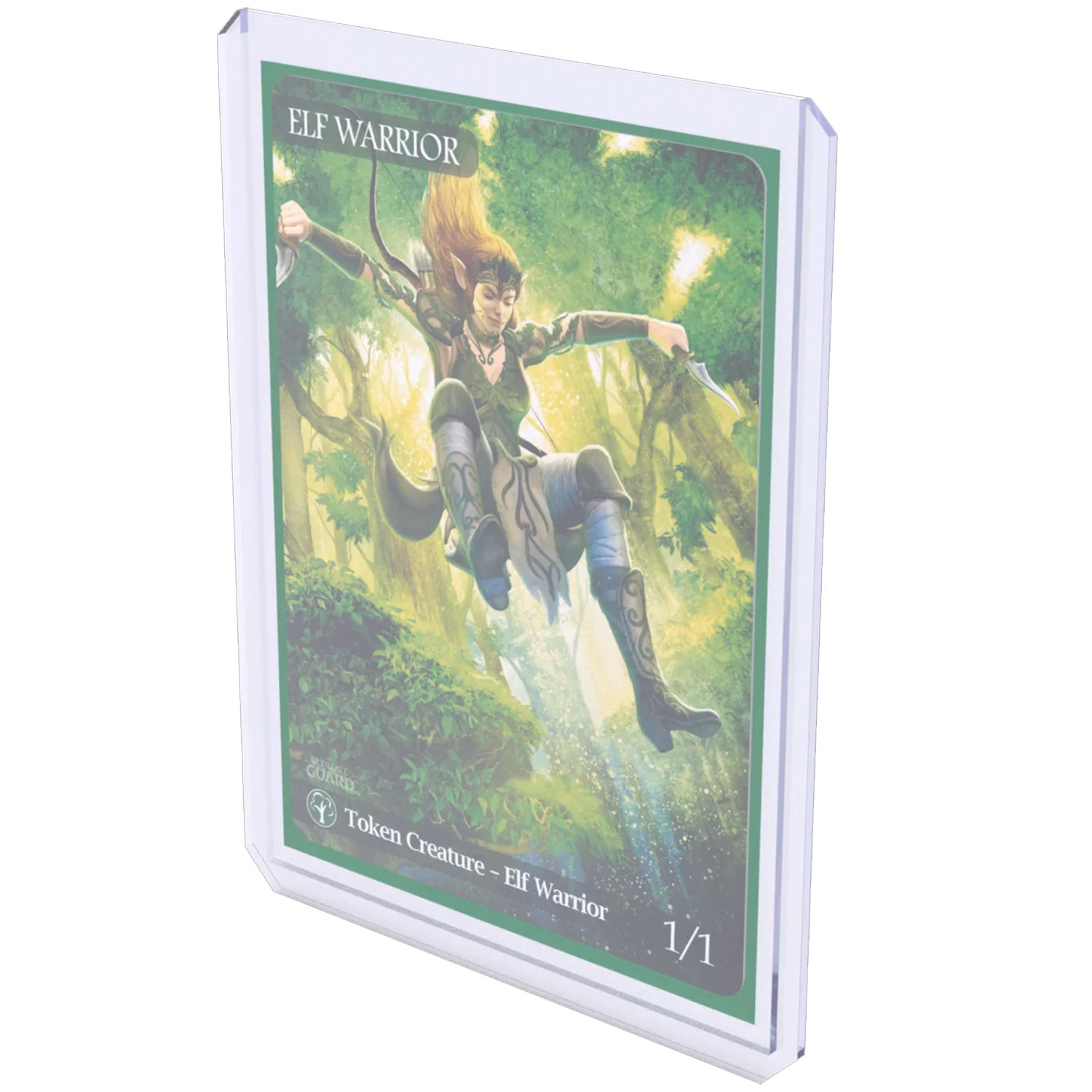 Ultimate Guard: 35PT Toploading Card Covers (Toploaders) - a Card in an Example Sleeve on a White Background | Happy Piranha