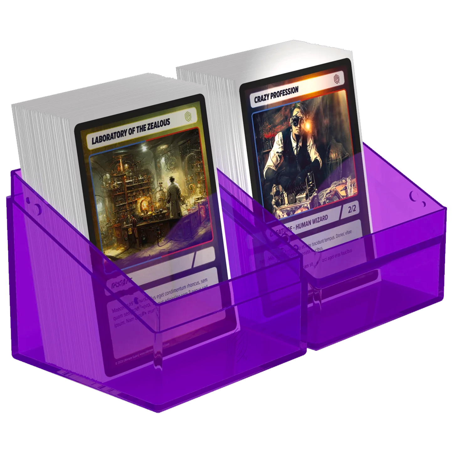 Ultimate Guard Boulder: 100+ Transparent Deck Box: Amethyst (Open With Each Half Side by Side With Cards Inside) On a White Background | Happy Piranha