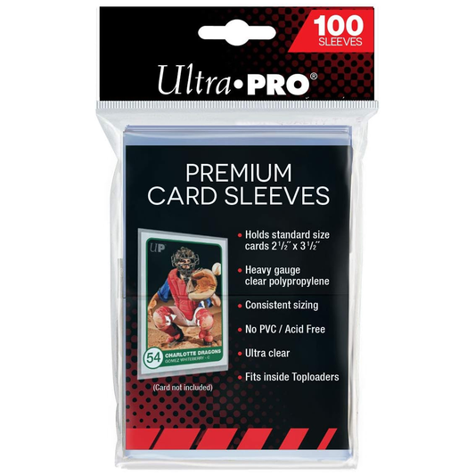 Ultra Pro 2.5x3.5 inch Premium Clear Standard Sized Card Sleeves 100 Pack (Front) | Happy Piranha