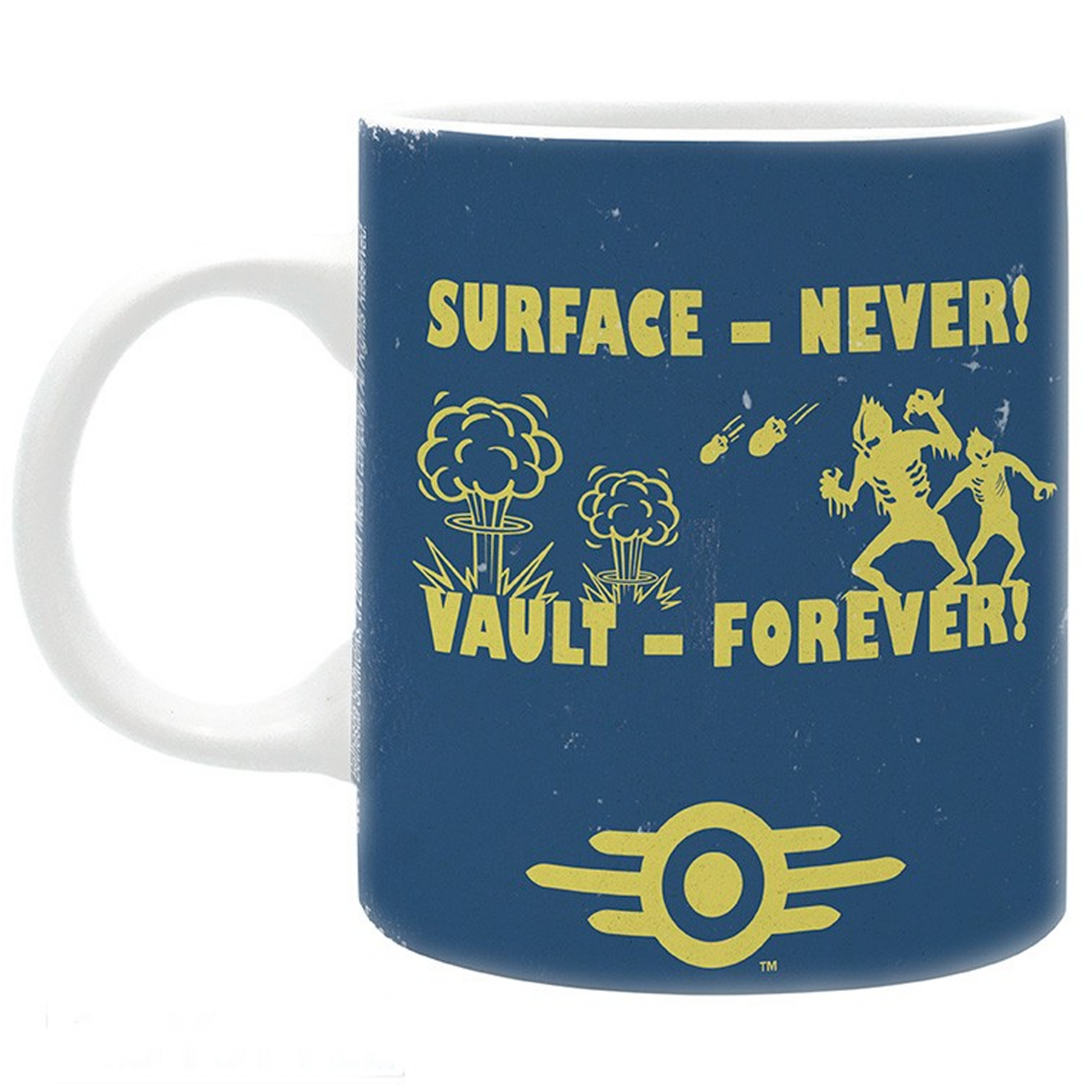 Fallout Vault Boy 'Vault Forever Surface Never' 320ml Mug (Back) | Happy Piranha