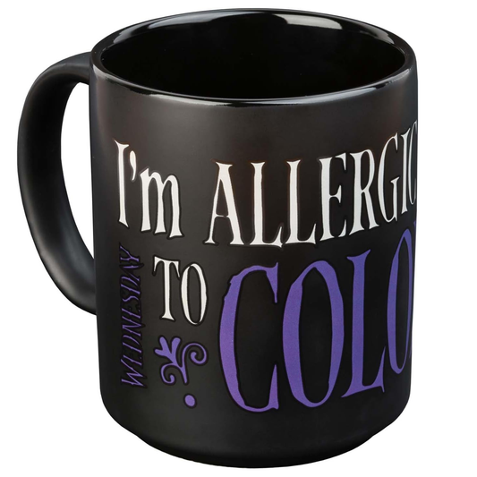 Wednesday Adams 'I'm Allergic to Colour' Ceramic Mug (Front) | Happy Piranha