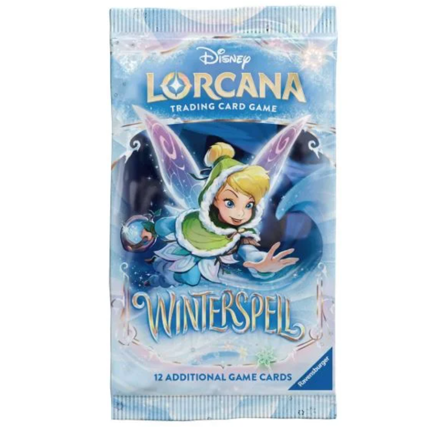 Disney Lorcana Trading Card Game Winterspell Booster Pack (Tinkerbell Artwork) on a White Background | Happy Piranha
