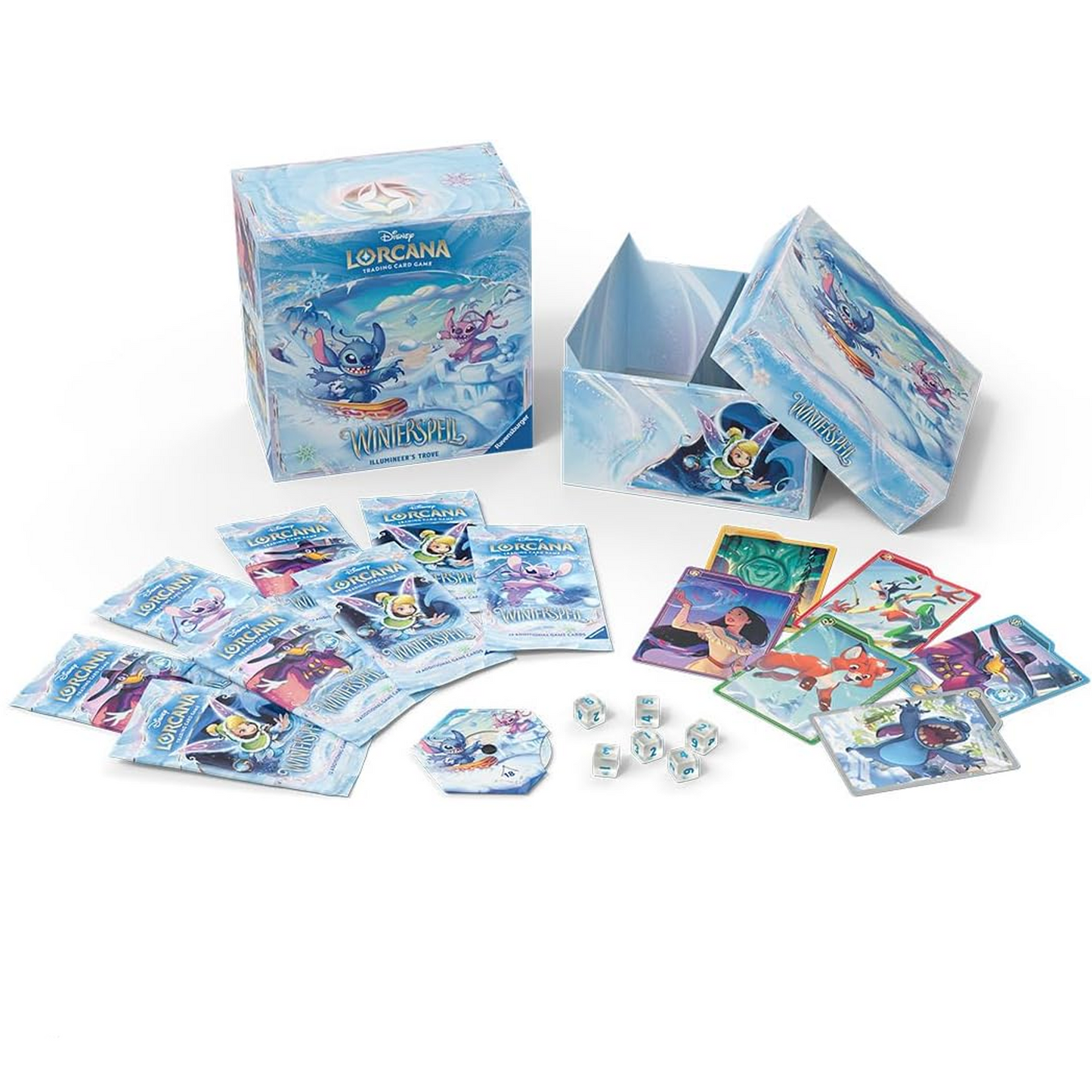 Disney Lorcana Trading Card Game Winterspell Illumineer's Trove (Box and Contents) on a White Background | Happy Piranha