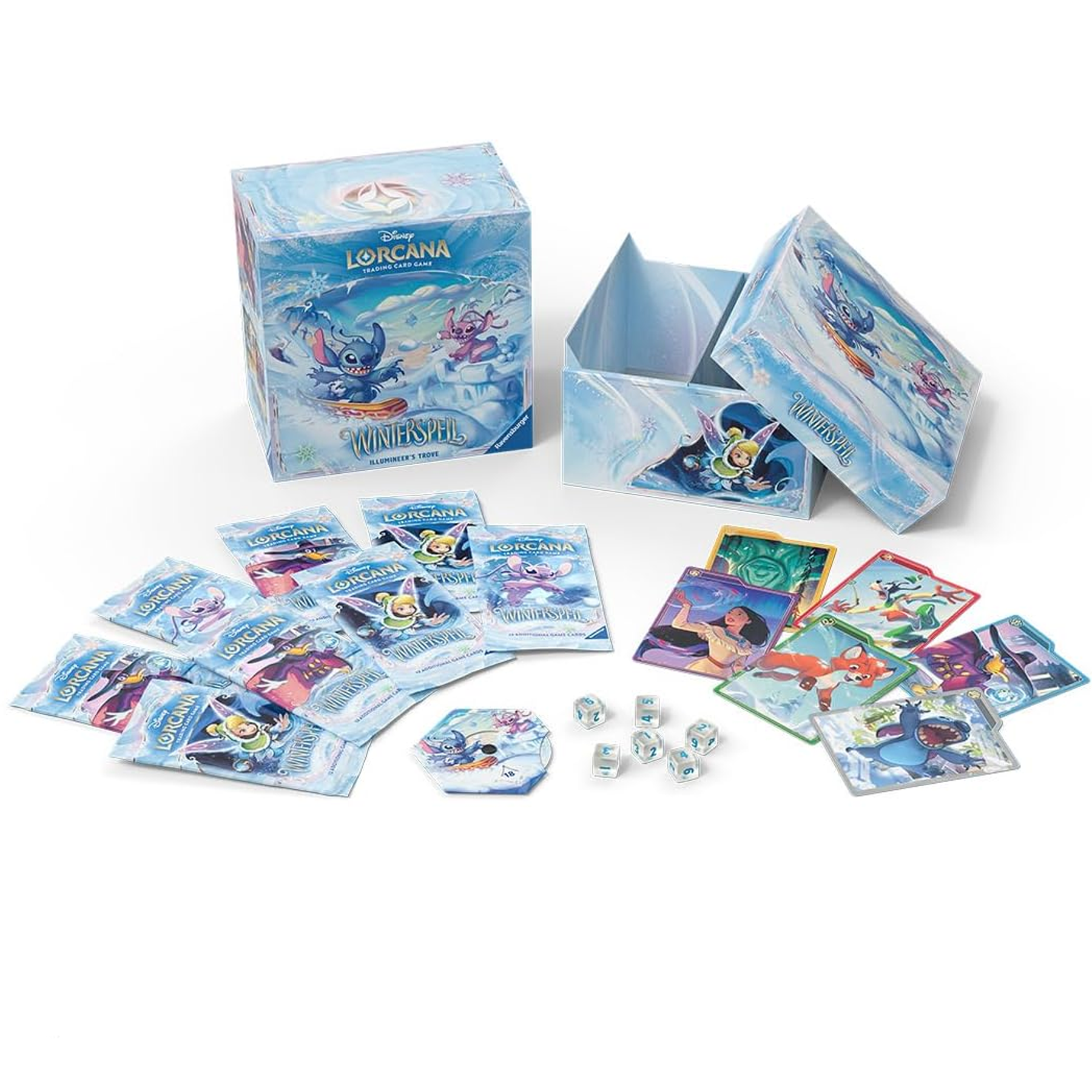 Disney Lorcana Trading Card Game Winterspell Illumineer's Trove (Box and Contents) on a White Background | Happy Piranha