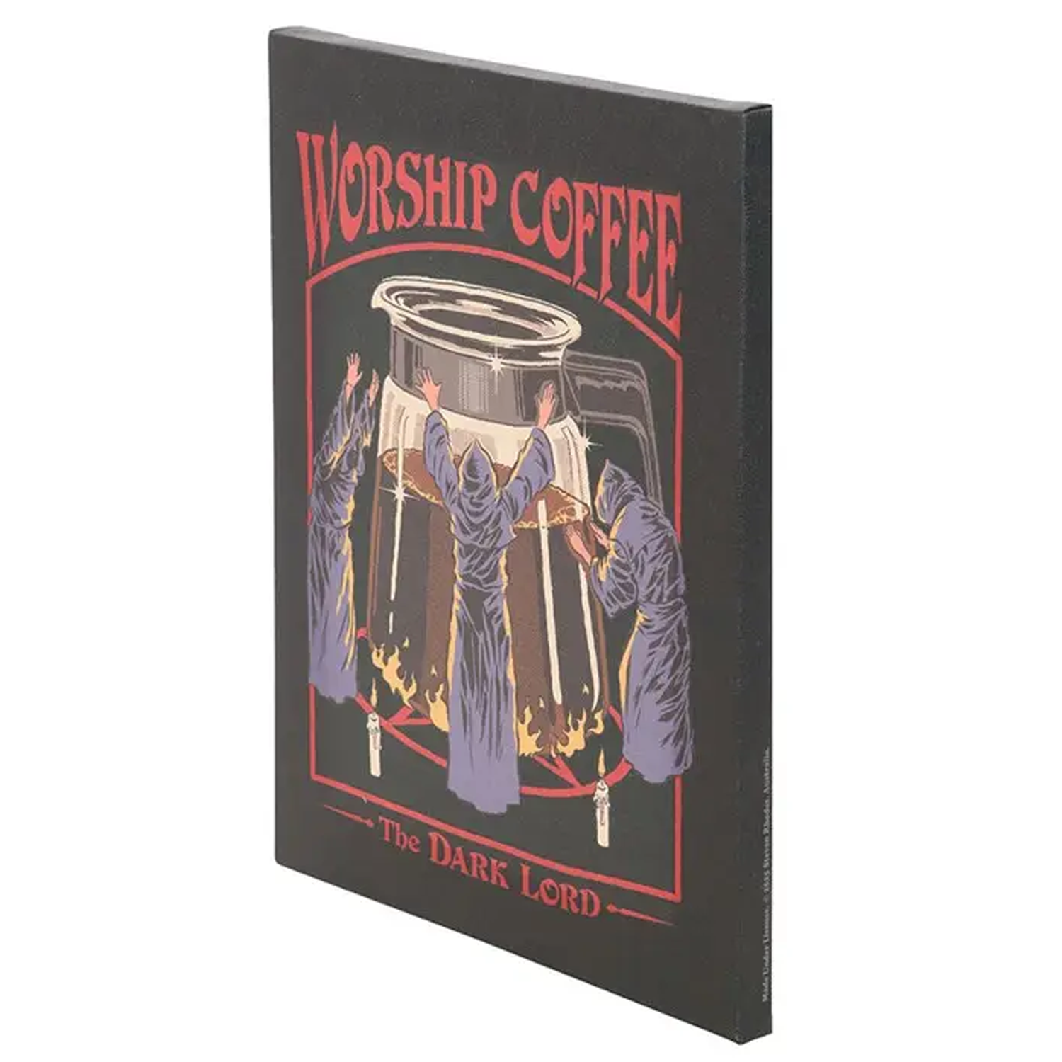 Worship Coffee: Steven Rhodes Licensed Canvas Print (Side) On a White Background | Happy Piranha