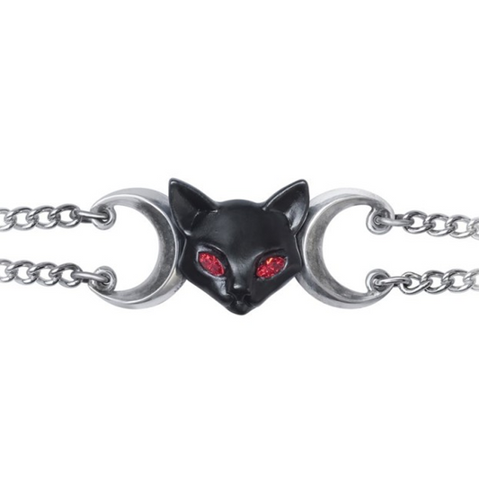 Worshipping Bastet - Pewter Black Cat bracelet - Close up on a White Background | Happy Piranha