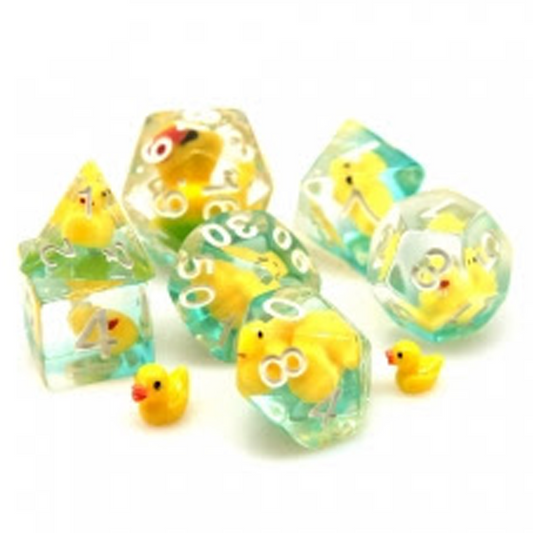 Rubber Ducky Dice - Mini Yellow Duck Filled Polyhedral D&D Dice Set | Happy Piranha