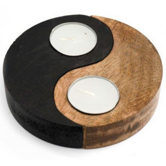 Yin and Yang Wooden Tealight Candle Holder | Happy Piranha