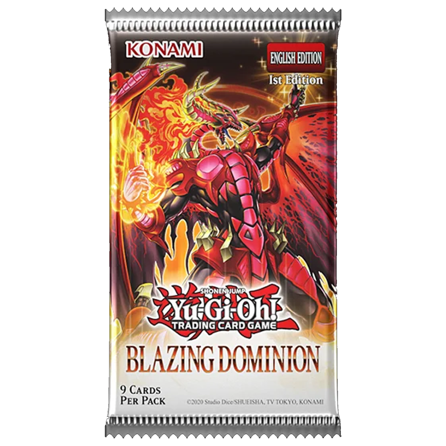 Yu-Gi-Oh! Trading Card Game Blazing Dominion Booster Pack on a White Background | Happy Piranha