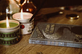 Ambition and Polyjuice Potion scented candles by Happy Piranha alight.