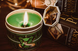 Ambition Slytherin inspired candle with flame and green wax