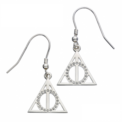 Harry Potter Sterling Silver Deathly Hallows Earrings with Swarovski Crystals | Happy Piranha