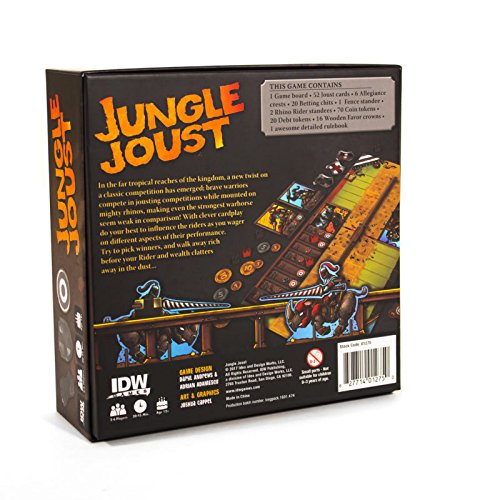Jungle Joust Board Game back box design | Happy Piranha