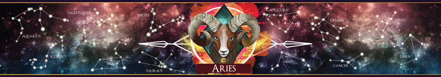 Aries Zodiac star sign scented candle label design | Happy Piranha.