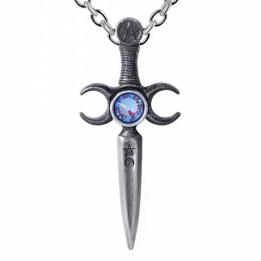 Athame: Pewter and Swarovski Crystal Wicca Pendant | Happy Piranha