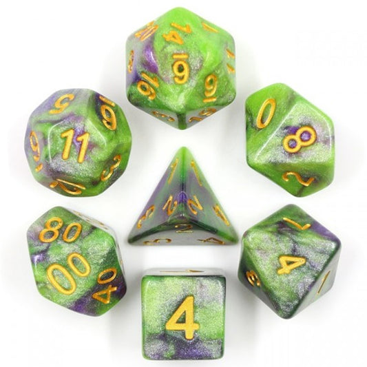 Aurora Poly Dice Set (Light Green and Black) | Happy Piranha