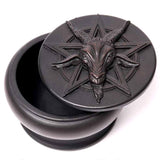 Bahomet Pentagram Black Resin Gothic Trinket Box and Lid Design | Happy Piranha