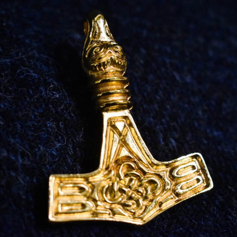 Bird Headed Thor's Hammer: Gold Plated Viking Pendant | Happy Piranha