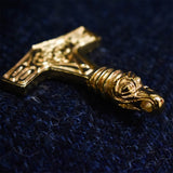 Bird Headed Thor's Hammer: Gold Plated Viking Pendant (Side Profile) | Happy Piranha