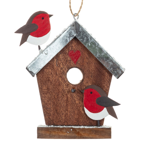 Birdhouse Robins Hanging Christmas Decoration | Happy Piranha