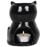 Black Cat Oil Burner and Wax Melt Warmer Back View with a Tealight Inside | Happy Piranha