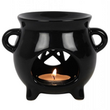 Black Cauldron With Pentagram Oil Burner and Wax Melt Warmer (Back View) | Happy Piranha