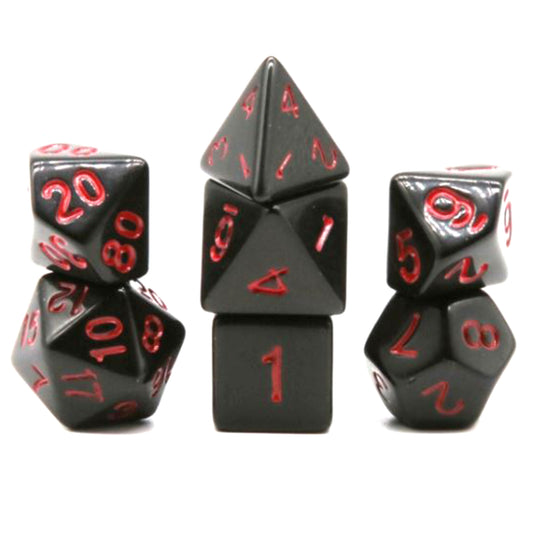 Magmatite - Red Number Obsidian Poly Dice Set | Happy Piranha