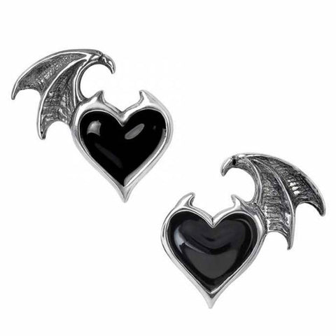 Blacksoul Studs: Winged Heart Pewter Stud Earrings | Happy Piranha
