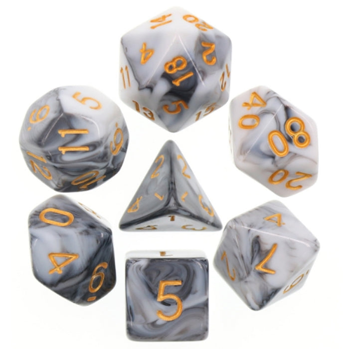 Blend Poly Dice Set - Marble (Black and White) | Happy Piranha
