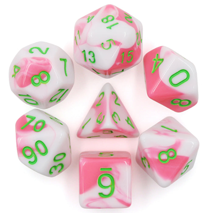 Blend Poly Dice Set - Toxic (Pink and White With Green Numbers) | Happy Piranha