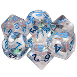 Snow Globe Poly Dice Sets - Blue Notes (Frosty and glitter flowers) | Happy Piranha