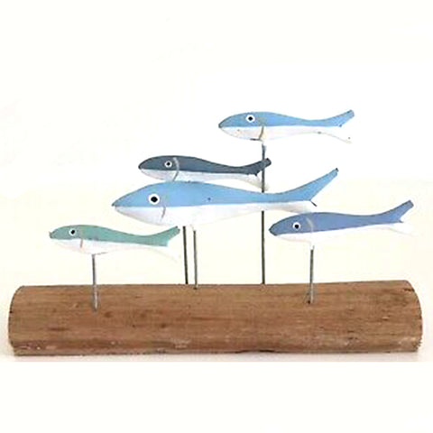 Blue School of Fish on a Stick Metal and Wood Ornament | Happy Piranha