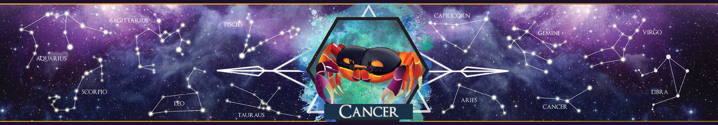 Cancer zodiac star sign scented candle label design | Happy Piranha.