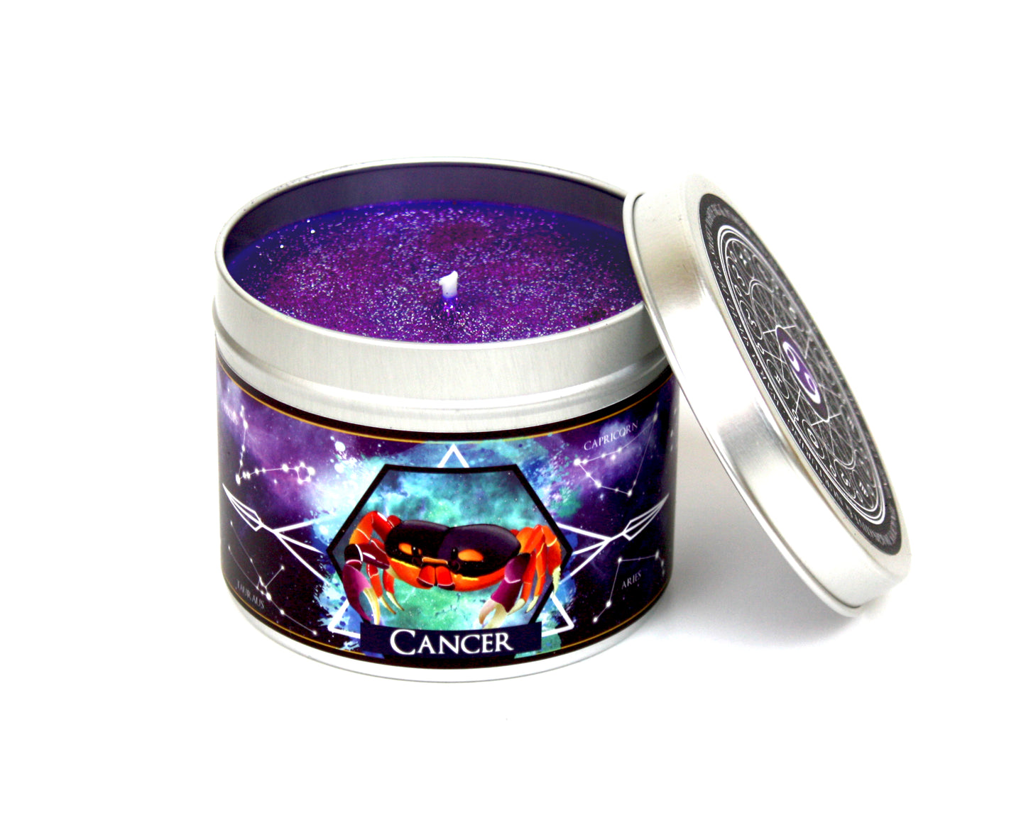 Cancer Zodiac Star Sign Scented Candle with purple wax | Happy Piranha