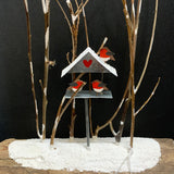 Festive Robins Bird Table Scene: Christmas Decoration in a Black Background | Happy Piranha