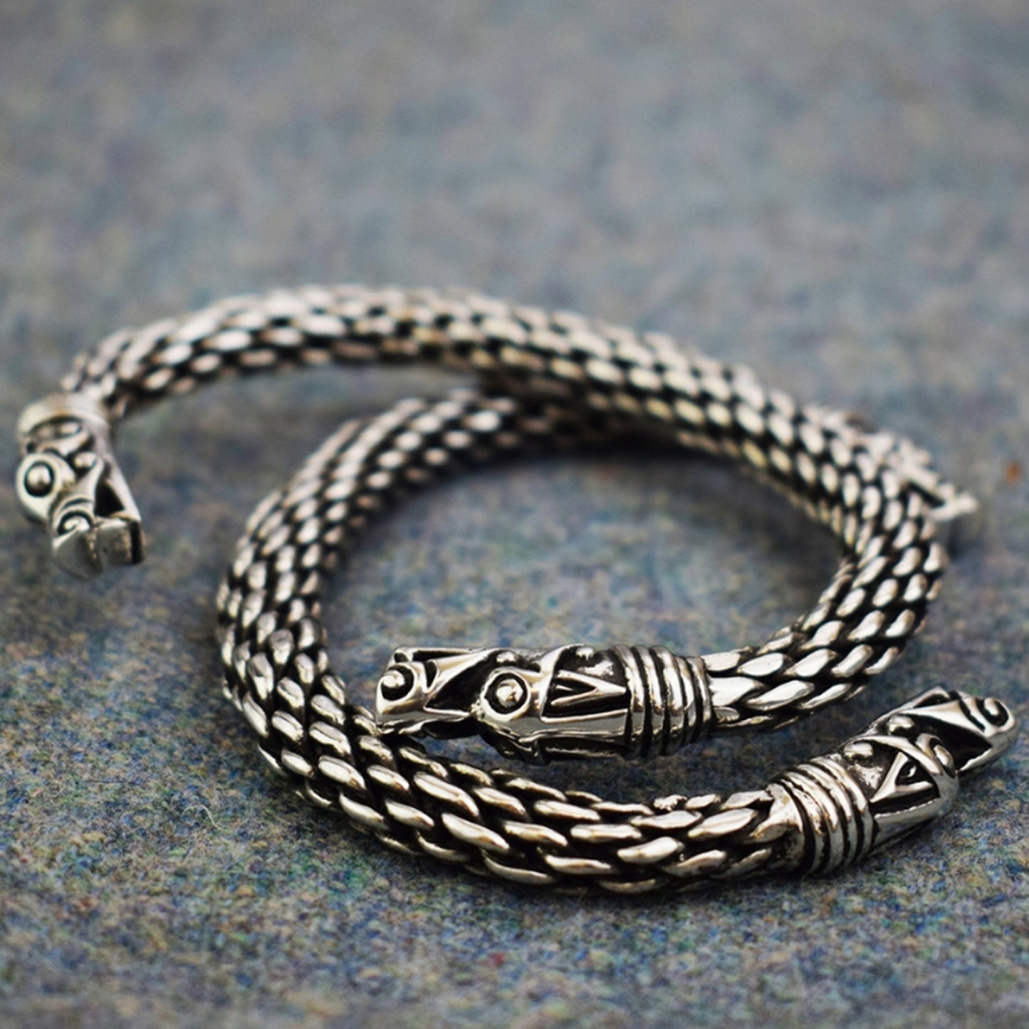 Chunky Dragon: Pewter Viking Bracelet Back and Front View  | Happy Piranha