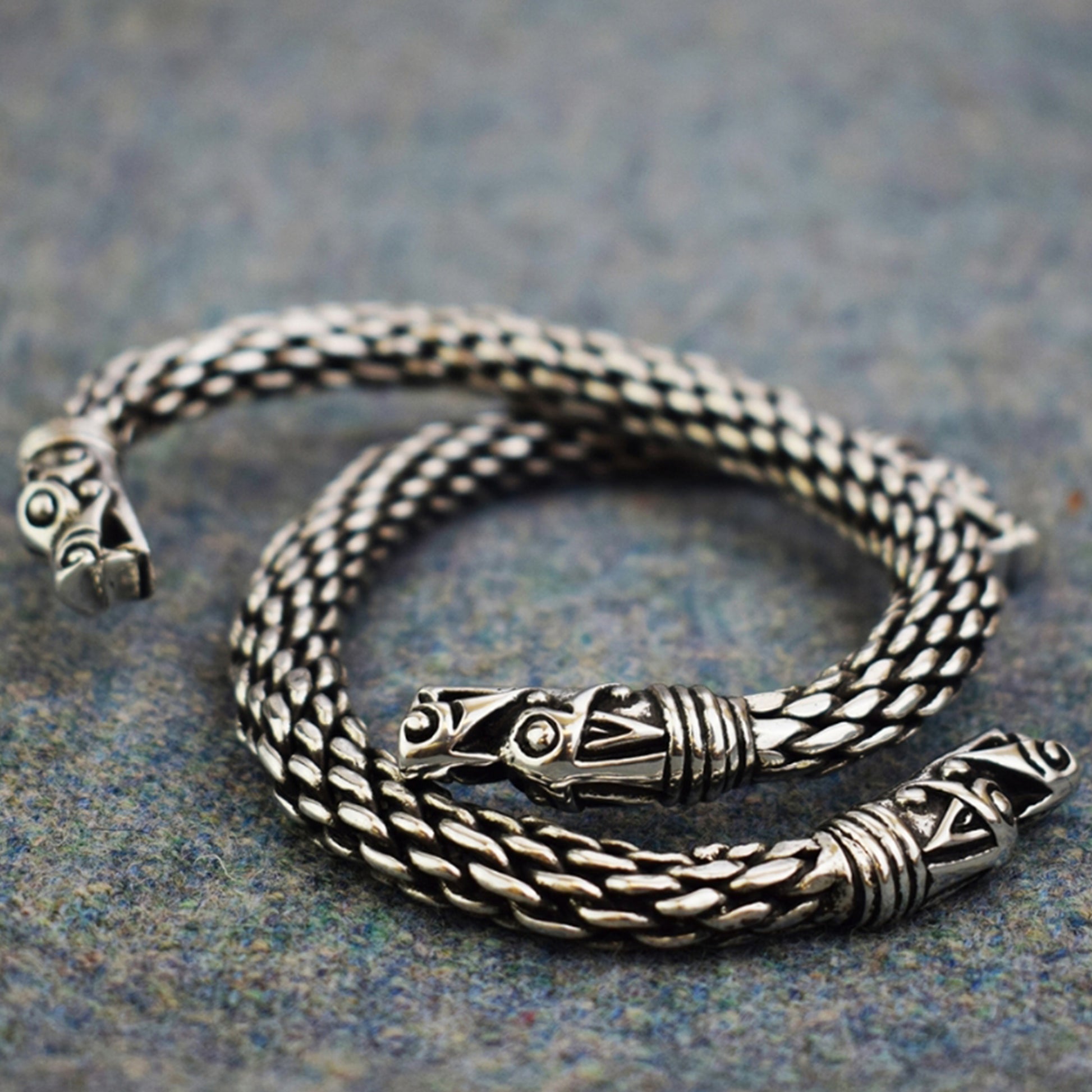 Chunky Dragon: Pewter Viking Bracelet Back and Front View  | Happy Piranha