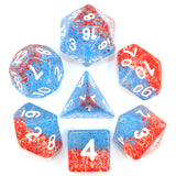 Blood & Ink Poly Dice Set - Blood Waved (Blue and Red Droplets) | Happy Piranha 