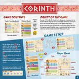 Corinth Roll and Write Board Game (Back of Box) | Happy Piranha