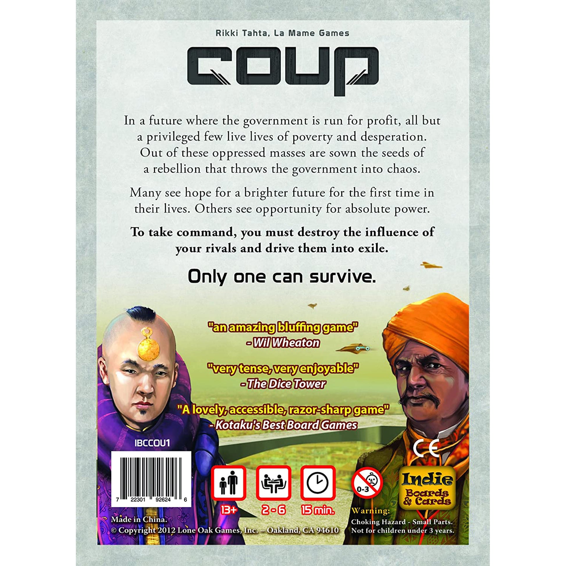 Coup Card Game Back of Box | Happy Piranha